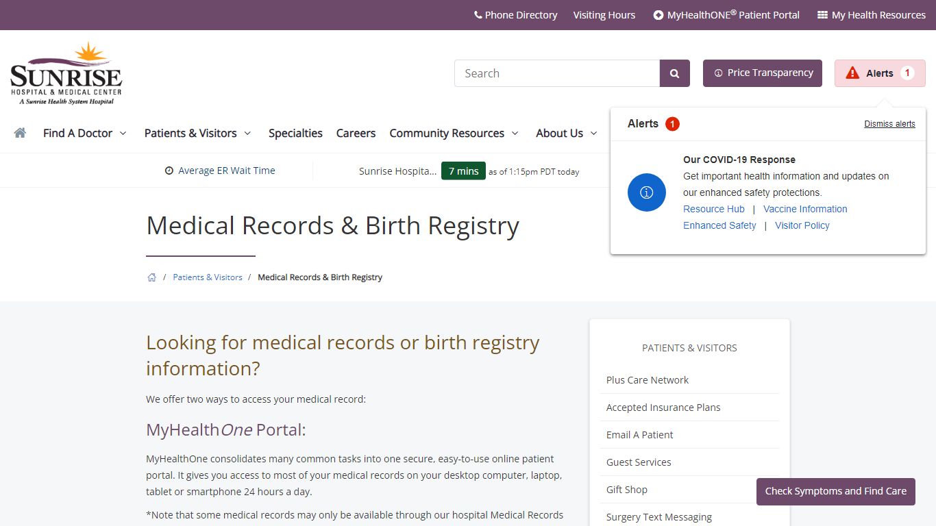 Medical Records & Birth Registry | Sunrise Hospital