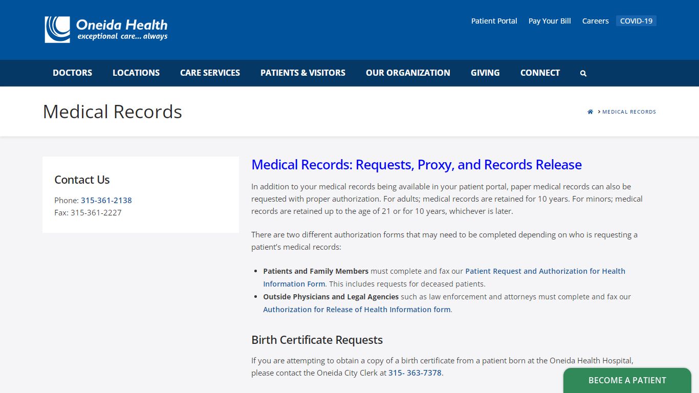 Medical Records - Oneida Health